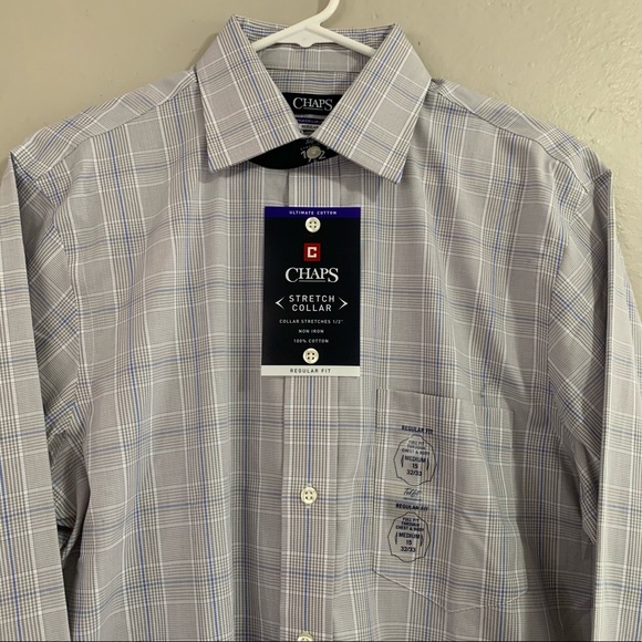 NWT Men’s CHAPS Blue & Gray Pattern Longsleeve Button Down Dress Shirt - Picture 3 of 9